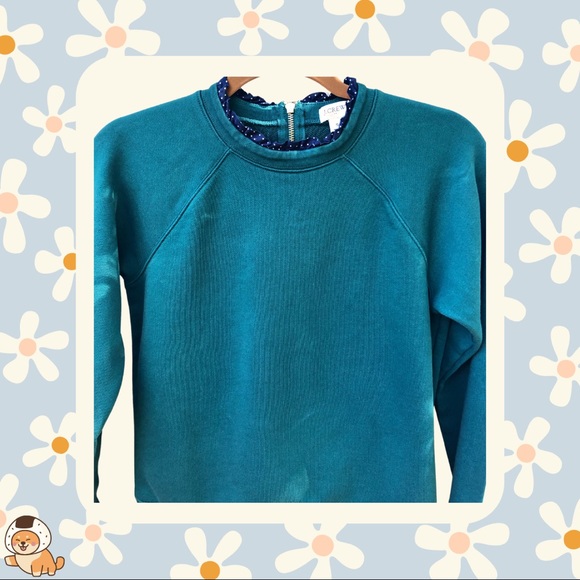 JCrew Forest Green Sweatshirt/Sweater with Ruffle Neck and Sleeves - Picture 5 of 10
